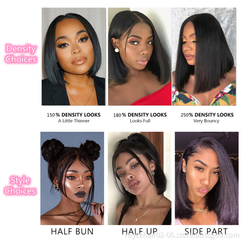 Jerry Curl Weave 100% Peruvian Human Hair Cheap Short Bob Swiss Lace Frontal Middle Part Wigs with Baby Hair for Black Women